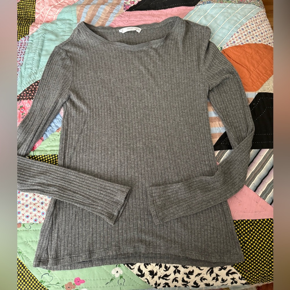 Mango Grey Ribbed Long sleeve Shirt